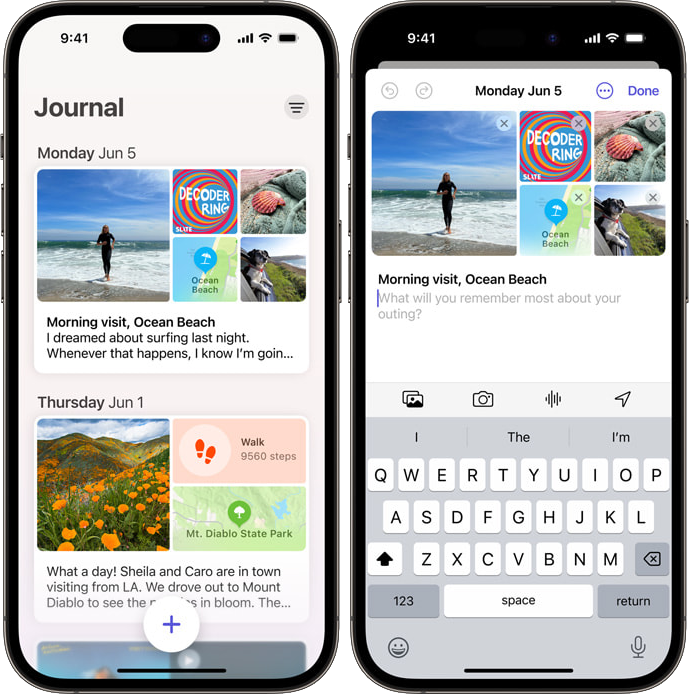 iOS 17 – aplikace Journal