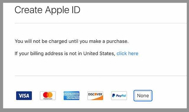 Apple ID를 설정할 때 없음 옵션 없음