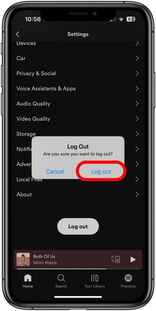 atingeți deconectați-vă din nou spotify pe iPhone nu funcționează