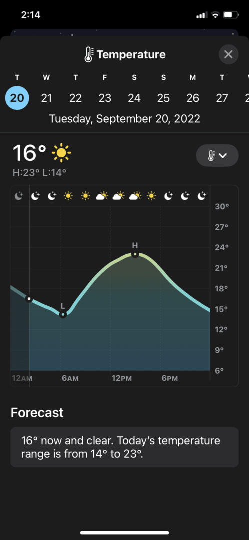 iOS 16 Weather App Uudet päivitykset lämpötila