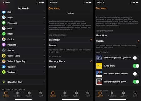 podcasts synchroniseren op Apple Watch