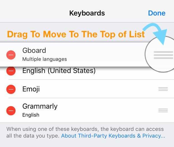 schimbați setările tastaturii la terțe părți pe iPhone
