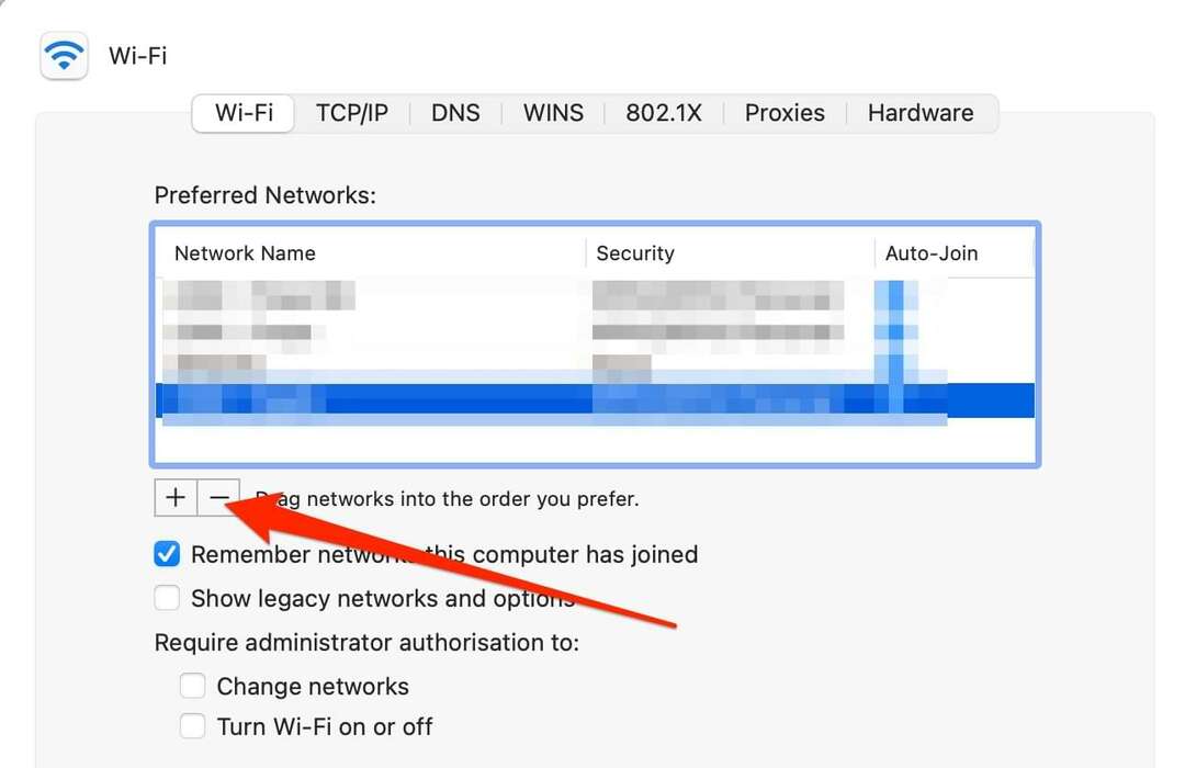 Captura de tela mostrando como remover a rede Wi-Fi de um Mac