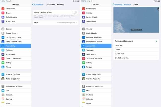 iPadi juurdepääsetavus – subtiitrid