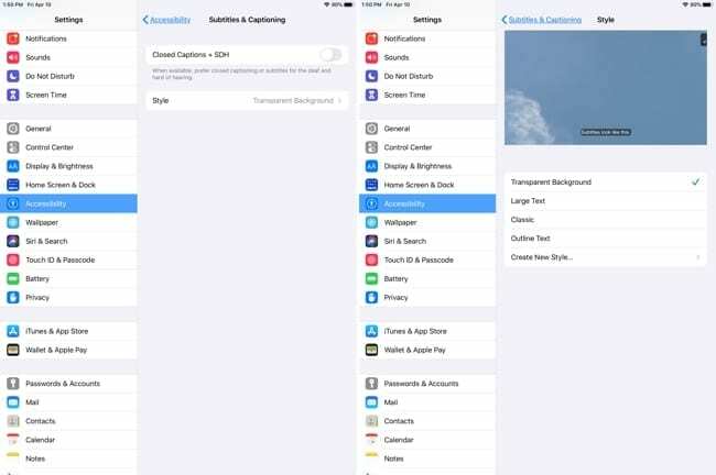 Accesibilidad para iPad-Subtítulos