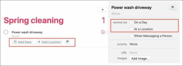 Напоминания о добавлении даты и местоположения - Mac
