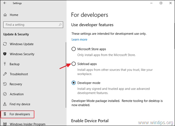 deaktiver utviklermodus Windows 10