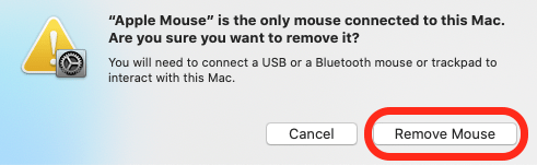 블루투스 마우스 연결을 끊으려면 마우스 제거를 클릭하십시오.