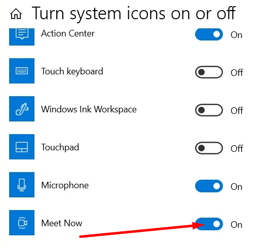 지금 만나기 Windows 10 설정 비활성화