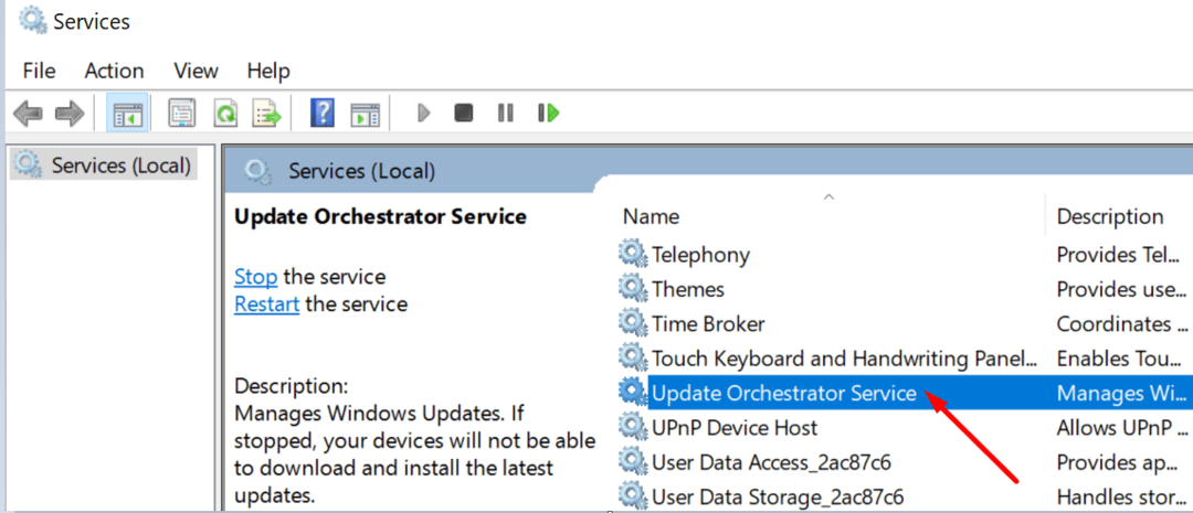 aggiorna il servizio di orchestrazione Windows 10