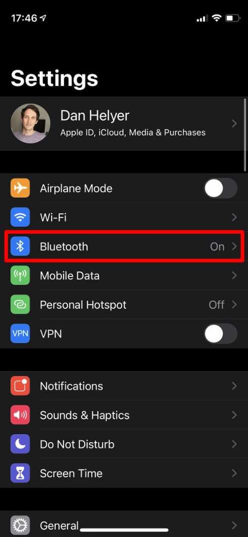 ตัวเลือก Bluetooth ในการตั้งค่า iPhone