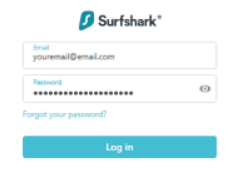 Εισαγάγετε τα διαπιστευτήρια του λογαριασμού σας Surfshark