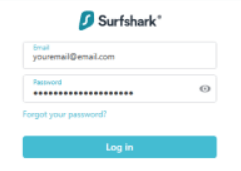 Введіть облікові дані свого облікового запису Surfshark