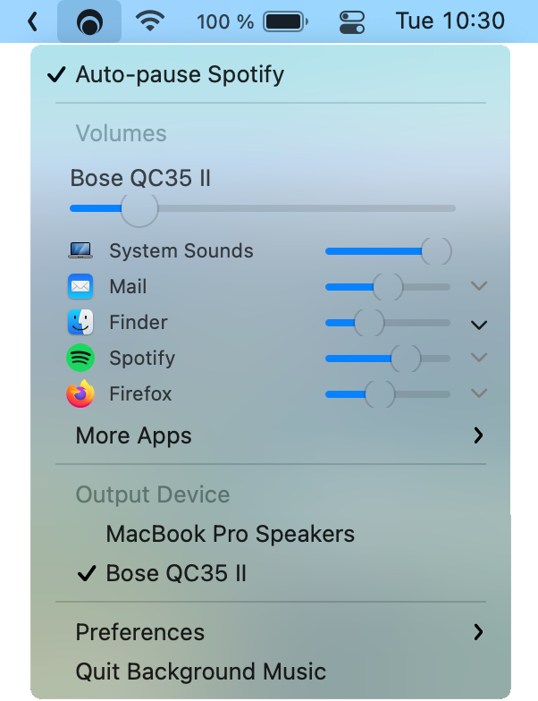 Contrôler le volume de l'application individuelle sur Mac - Musique de fond