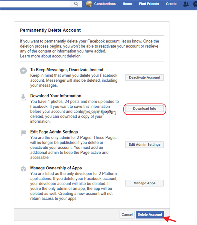 Come eliminare l'account Facebook