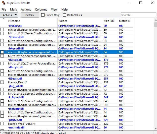 prikazuje sve otkrivene duplicirane datoteke