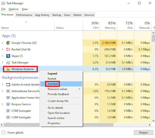 File Explorer ja lõpetage see