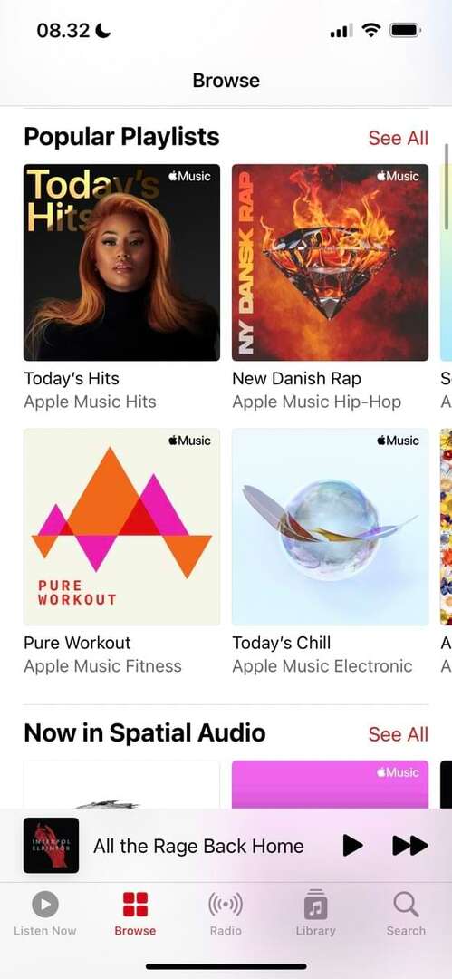 Cuplikan layar menampilkan perpustakaan Apple Music