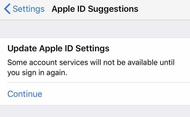 Apple ID soovitused Apple ID seadete värskendamiseks