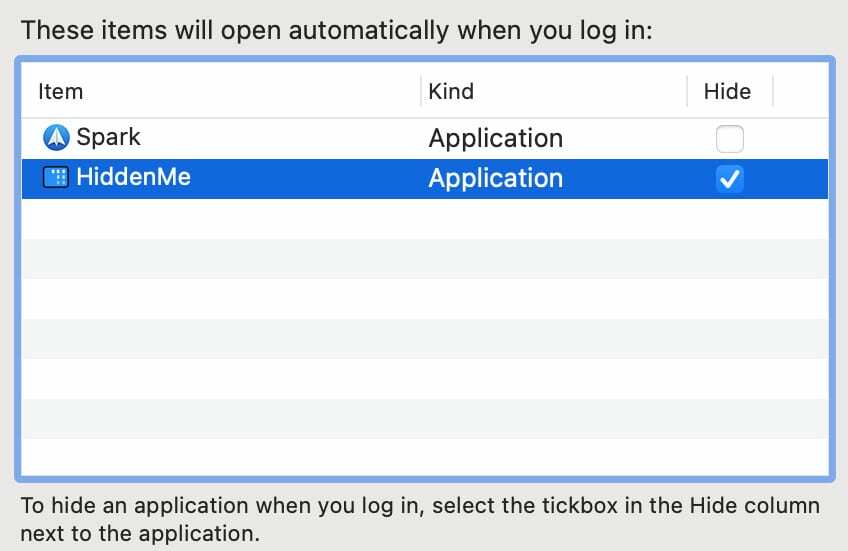 Dölj alternativ för inloggningsobjekt på en Mac