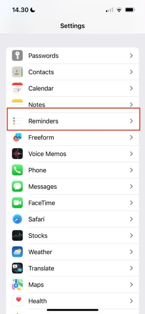 Nastavenia pripomenutí Snímka obrazovky iOS