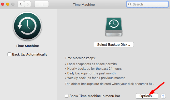 opções mac-time-machine