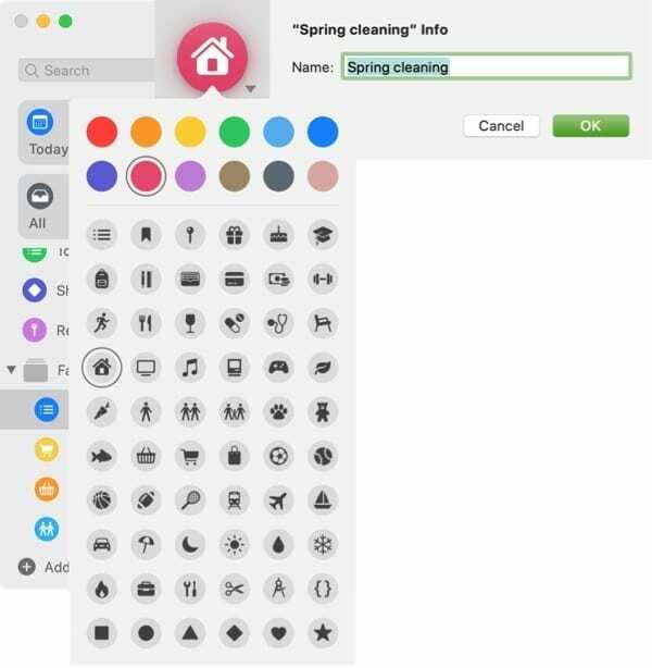 Prispôsobenie zoznamu pripomenutí - Mac