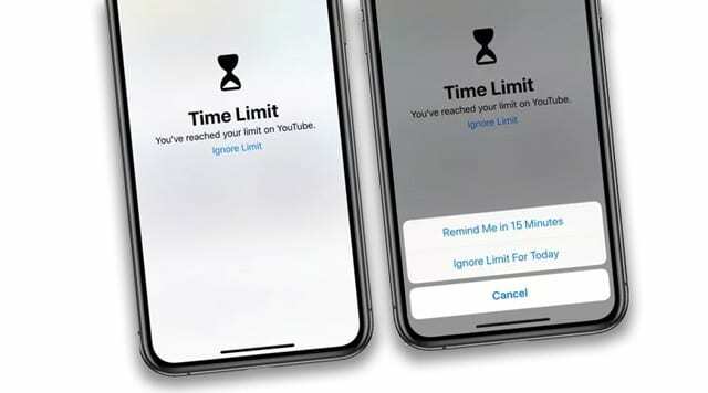 Mensagens de limite de tempo da tela do iOS para ignorar o limite de hoje