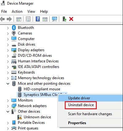 Synaptics Touchpad-stuurprogramma verwijderen