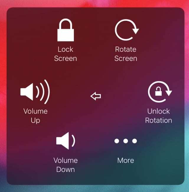iPad Kilit Ekranında AssistiveTouch Aygıt seçenekleri.