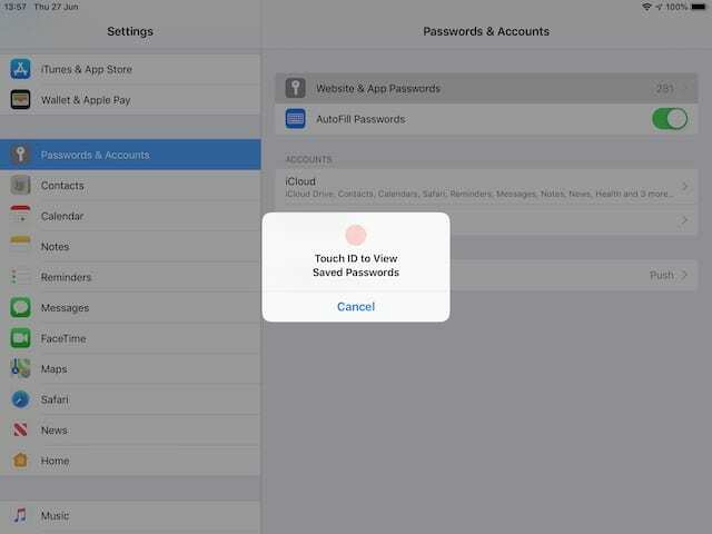 Tik op ID om opgeslagen wachtwoorden op iPhone of iPad te bekijken