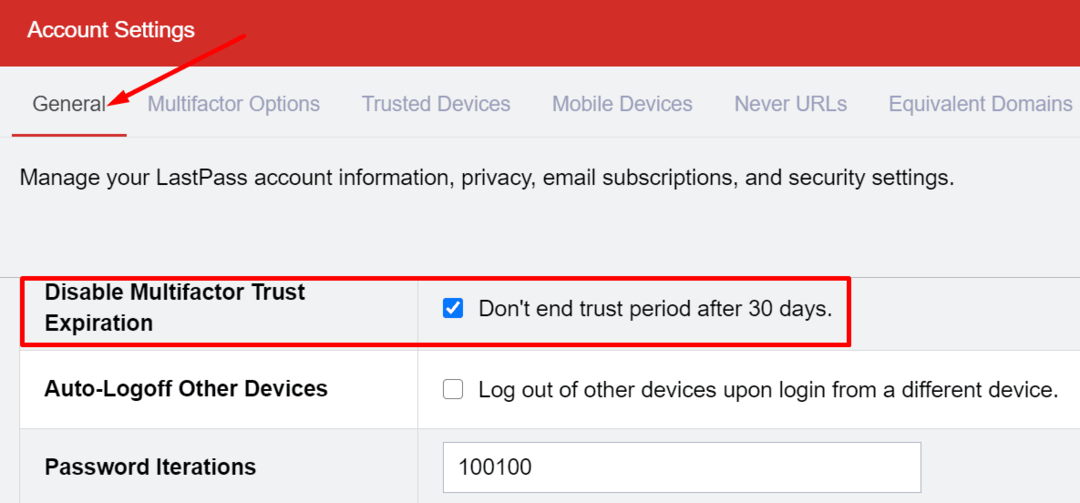 Dispositivo confiable de autenticación multifactor de 30 días lastpass