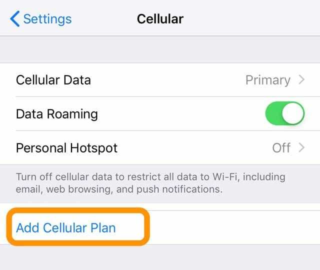 เพิ่มแผนบริการเซลลูลาร์สำหรับ eSIM บน iPhone