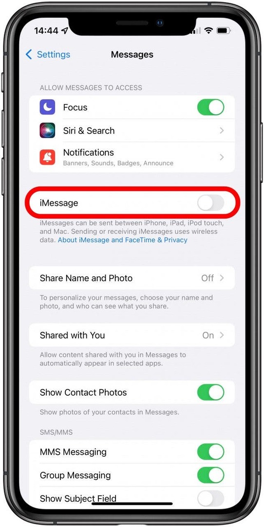 Вимкніть iMessage - активація Facetime невдала на iphone