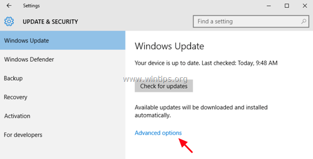 opções de atualização do windows 10