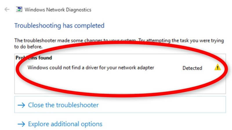 Windows ไม่พบไดรเวอร์สำหรับอะแดปเตอร์เครือข่ายของคุณ