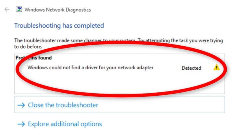 Windows no pudo encontrar el controlador para su adaptador de red