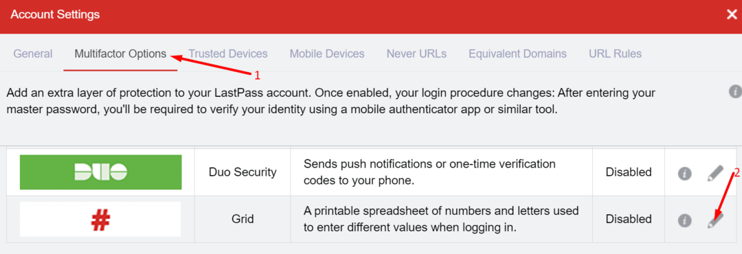 Lastpass многофакторни опции