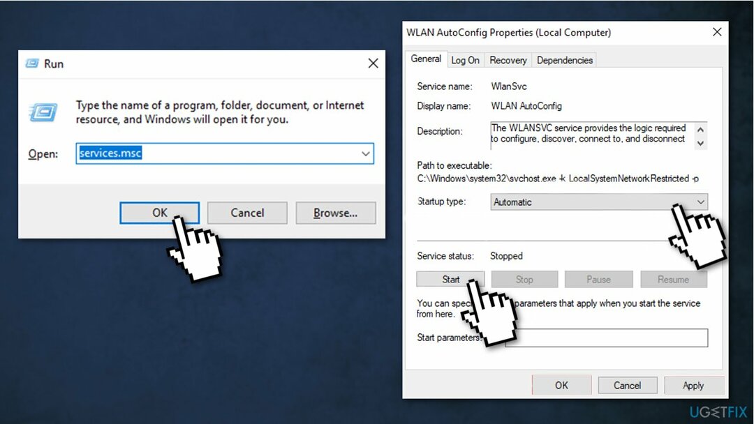 เปลี่ยนประเภทการเริ่มต้นของ WLAN AutoConfig Service