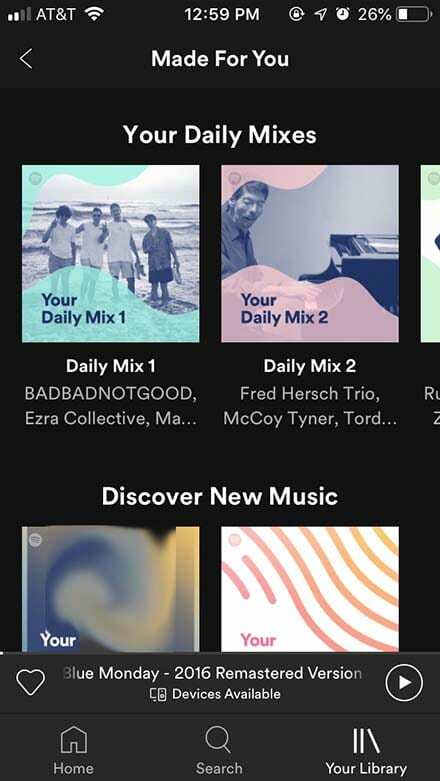 Spotify iOS - Listes de lecture organisées par Made For You