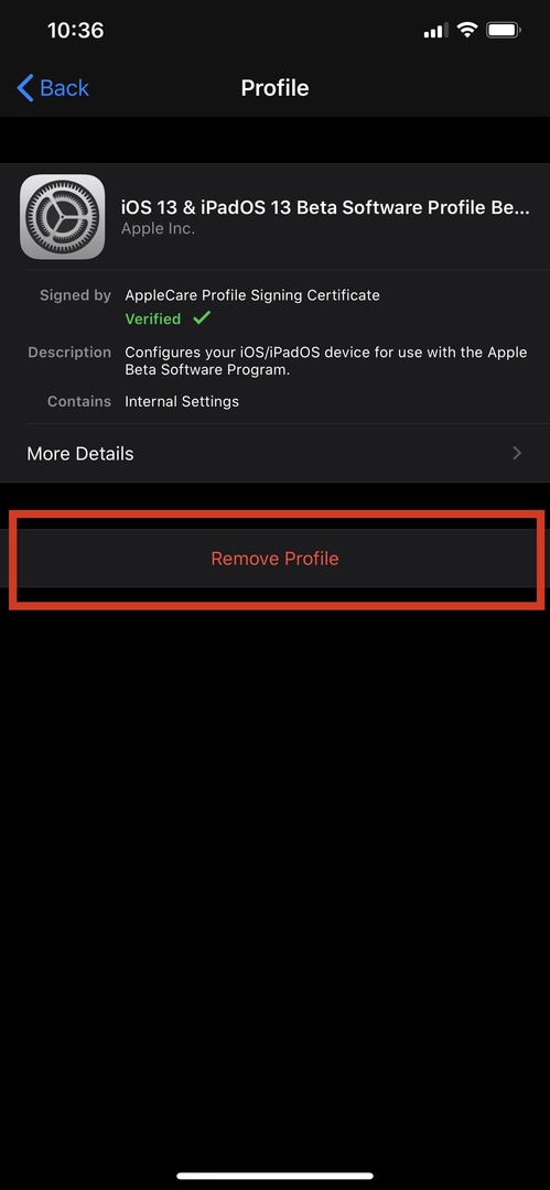 iPhone Poista profiili