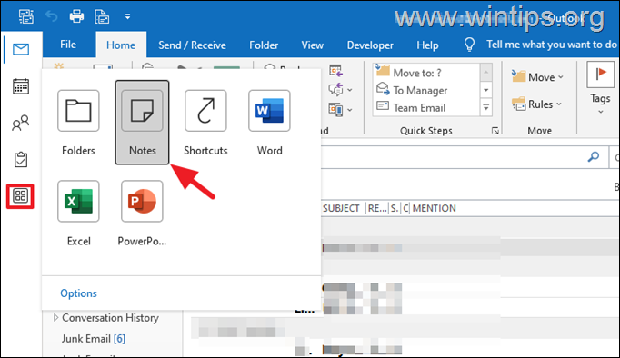 So greifen Sie in der Outlook-Desktop-App auf Haftnotizen zu: