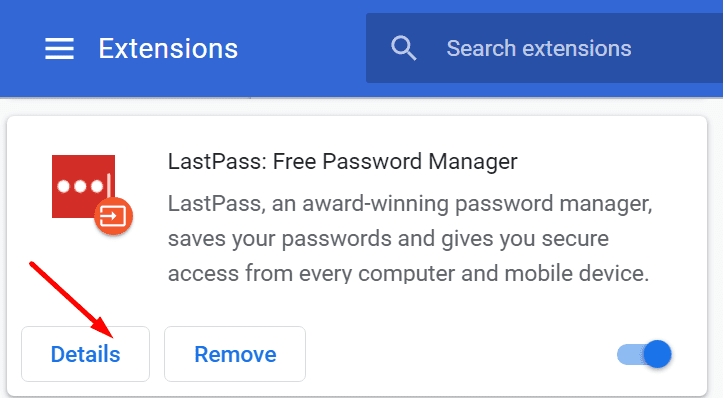 botón de detalles de extensiones lastpass chrome