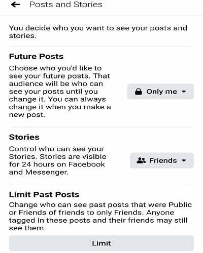 facebook-mobile-post-and-stories-настройки за поверителност