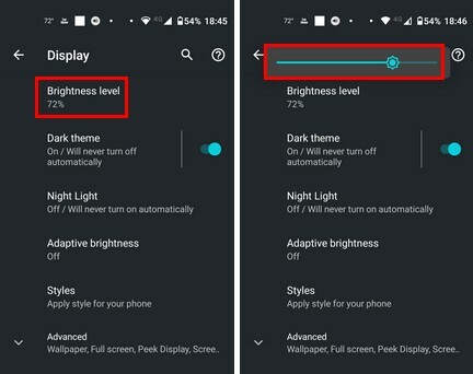 Suwak poziomu jasności na Androida