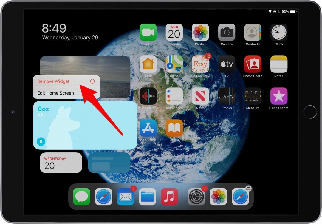 Докоснете Remove Widget, за да премахнете приспособлението за iPad