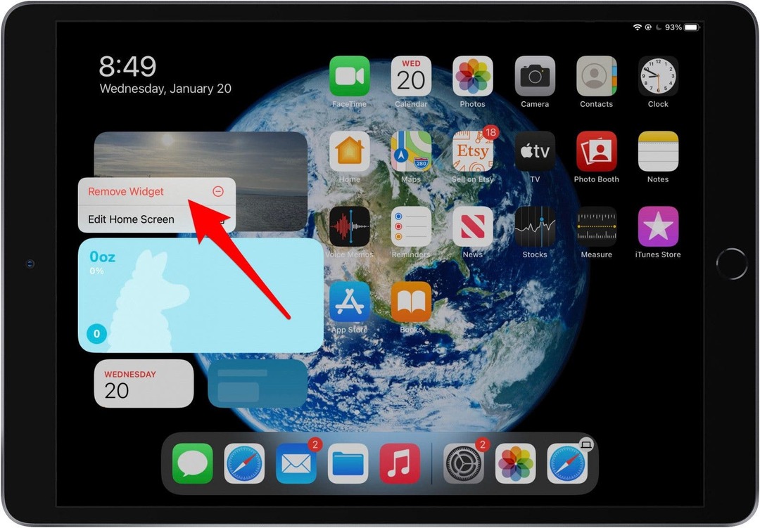 Stuknij Usuń widżet, aby usunąć widżet iPada