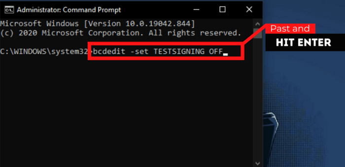 bcdedit set TESTSIGNING OFF