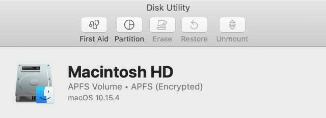 डिस्क उपयोगिता में प्रारूप के साथ Macintosh HD
