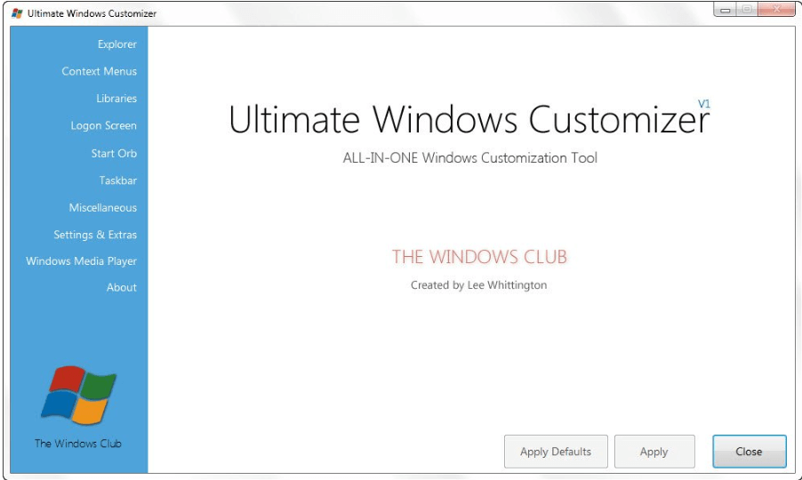 საბოლოო Windows Customizer